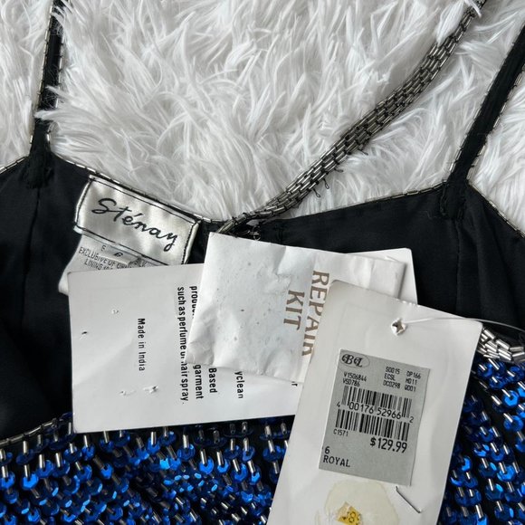 NWT Vintage Sténay 100% Silk Blue Gown Women's Blue and Grey Dress - Picture 4 of 8